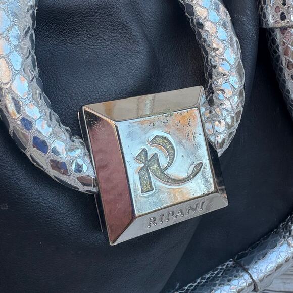 Ripani Y2K Purse Satchel Black Silver Metallic Leather Glam Reptile Avant Garde - Picture 11 of 17
